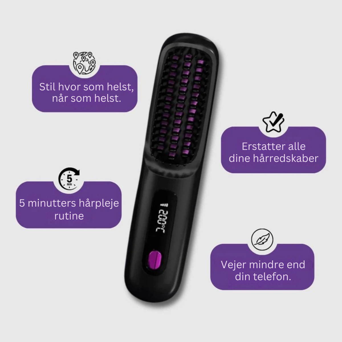Veluxe™ GoBrush PRO - Sig farvel til dårlige hårdage med denne bærbare glattejernsbørste